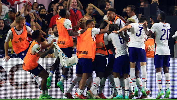 The USMNT celebrates a Gold Cup final win vs. Mexico